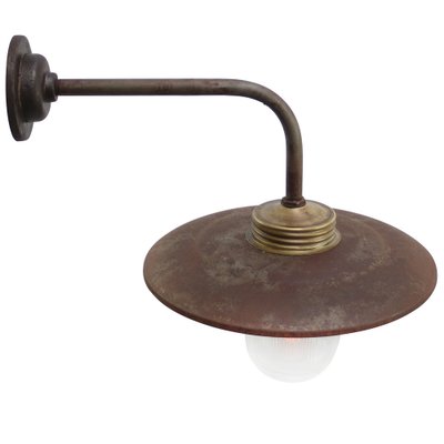 Vintage Industrial Rust Iron and Brass Glass Sconce with Clear Striped Glass Bulb-BLS-1756734