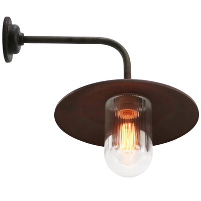 Vintage Industrial Rust Iron and Brass Glass Sconce with Clear Striped Glass Bulb-BLS-1756734