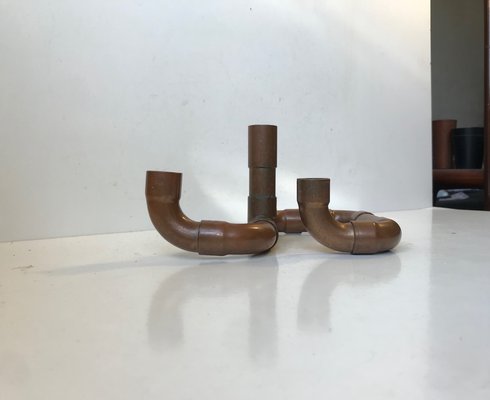 Vintage Industrial Scandinavian Copper Pipe Candleholder, 1970s-LCR-709667