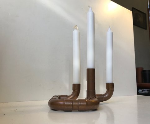 Vintage Industrial Scandinavian Copper Pipe Candleholder, 1970s-LCR-709667