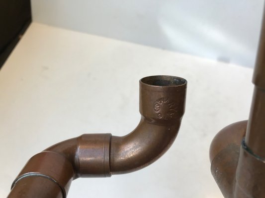 Vintage Industrial Scandinavian Copper Pipe Candleholder, 1970s-LCR-709667