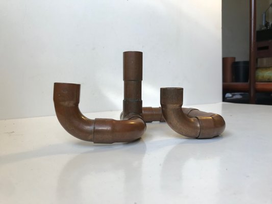 Vintage Industrial Scandinavian Copper Pipe Candleholder, 1970s-LCR-709667