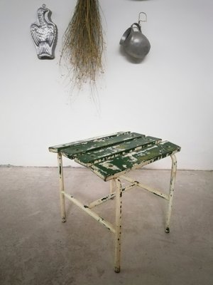 Vintage Industrial Stool in Green and White-UIW-1348277