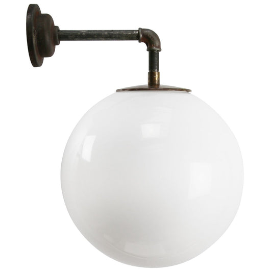 Vintage Industrial White Opaline Cast Iron Wall Light