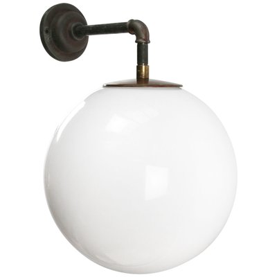 Vintage Industrial White Opaline Cast Iron Wall Light-BLS-837985