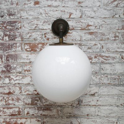 Vintage Industrial White Opaline Cast Iron Wall Light-BLS-837985