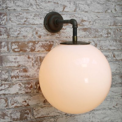 Vintage Industrial White Opaline Cast Iron Wall Light-BLS-837985