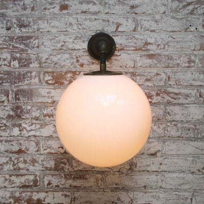 Vintage Industrial White Opaline Cast Iron Wall Light-BLS-837985