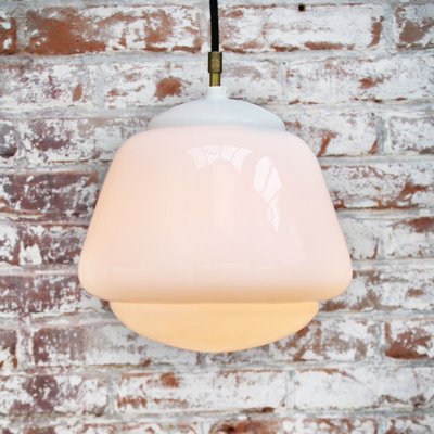 Vintage Industrial White Opaline Glass Pendant Light-BLS-1335546