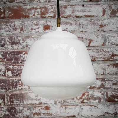 Vintage Industrial White Opaline Glass Pendant Light-BLS-1335546