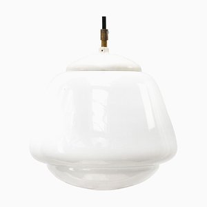 Vintage Industrial White Opaline Glass Pendant Light-BLS-1335546