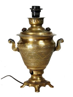 Vintage Islamic Engraved Brass Samovar Table Lamp-UZN-1393492