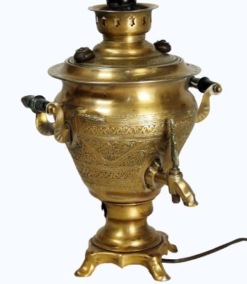 Vintage Islamic Engraved Brass Samovar Table Lamp-UZN-1393492