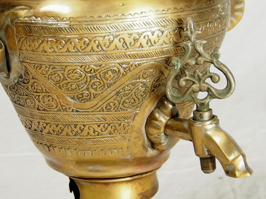 Vintage Islamic Engraved Brass Samovar Table Lamp-UZN-1393492