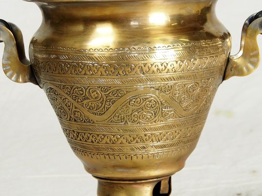 Vintage Islamic Engraved Brass Samovar Table Lamp-UZN-1393492