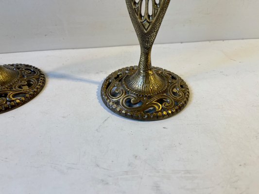 Vintage Israelian Holyland Brass Candlesticks with Green Eliats from Tamar, 1970s, Set of 2-LCR-1189887