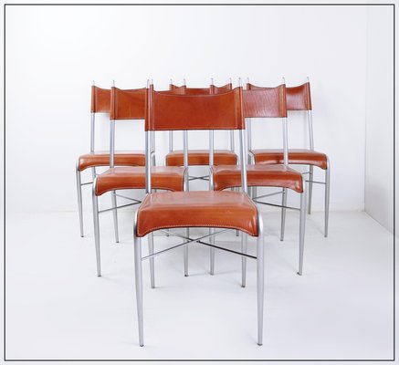 Vintage Italian Arrben Dining Chairs in Cognac Leather, 1980s, Set of 6-NYF-2019060