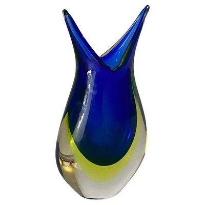 Vintage Italian Art Glass Light Blue Murano Sommerso Cobalt Flower Shape, 1960s-UR-1406691