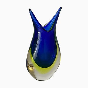 Vintage Italian Art Glass Light Blue Murano Sommerso Cobalt Flower Shape, 1960s-UR-1406691