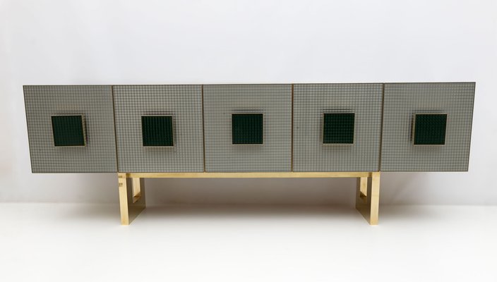 Vintage Italian Bar Sideboard in Glass and Brass, 1980s-FER-1742781