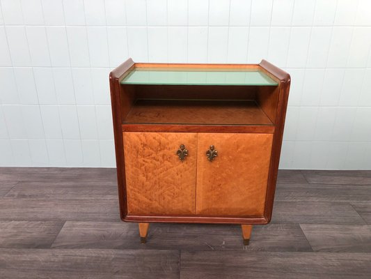 Vintage Italian Bedside Table with Green Glass Top, 1940s-FOV-1756055