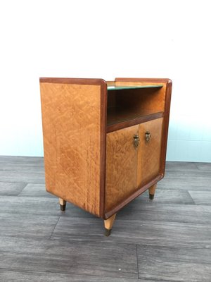 Vintage Italian Bedside Table with Green Glass Top, 1940s-FOV-1756055