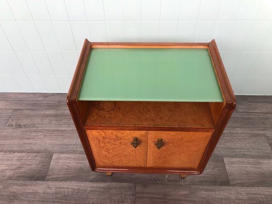 Vintage Italian Bedside Table with Green Glass Top, 1940s-FOV-1756055