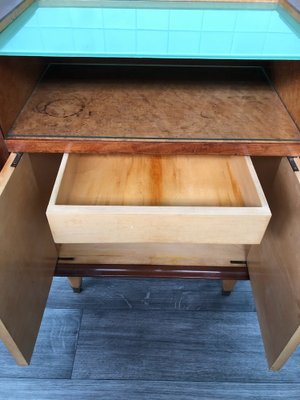 Vintage Italian Bedside Table with Green Glass Top, 1940s-FOV-1756055