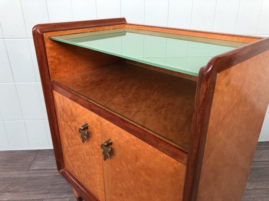 Vintage Italian Bedside Table with Green Glass Top, 1940s-FOV-1756055