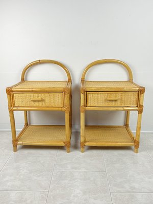 Vintage Italian Bedside Tables in Bamboo and Rattan, 1970s, Set of 2-YST-1727804