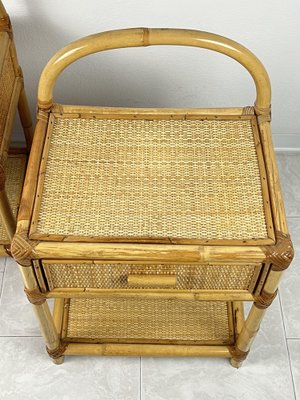 Vintage Italian Bedside Tables in Bamboo and Rattan, 1970s, Set of 2-YST-1727804