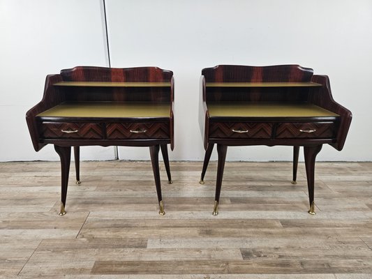 Vintage Italian Bedside Tables in Mahogany Root and Glass, 1950, Set of 2-ZUW-2041977