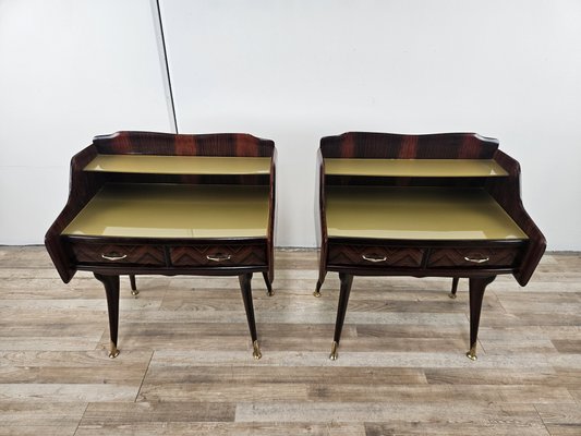 Vintage Italian Bedside Tables in Mahogany Root and Glass, 1950, Set of 2-ZUW-2041977