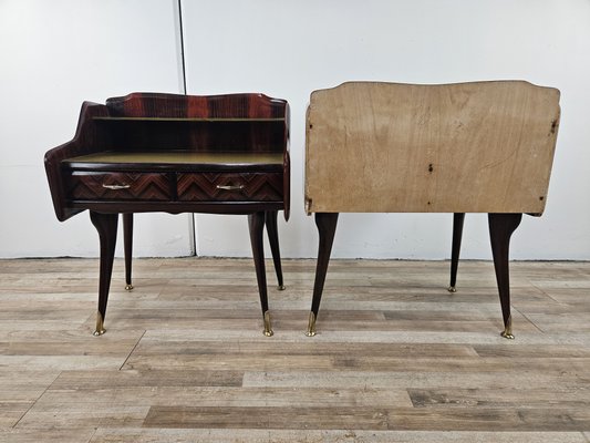 Vintage Italian Bedside Tables in Mahogany Root and Glass, 1950, Set of 2-ZUW-2041977