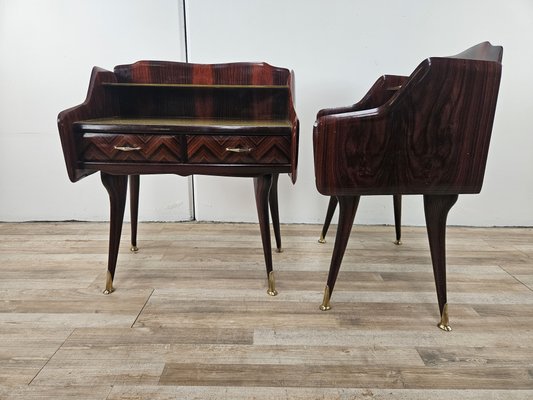 Vintage Italian Bedside Tables in Mahogany Root and Glass, 1950, Set of 2-ZUW-2041977