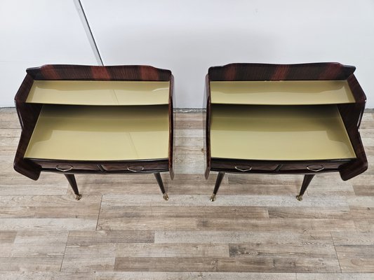 Vintage Italian Bedside Tables in Mahogany Root and Glass, 1950, Set of 2-ZUW-2041977