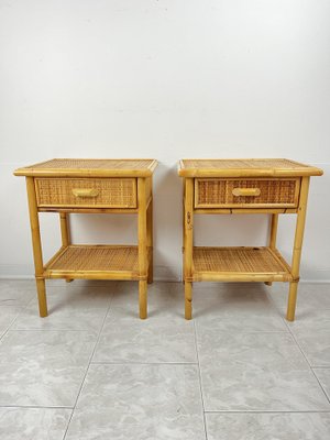 Vintage Italian Bedside Tables in Rattan and Bamboo, 1970s, Set of 2-YST-1806179