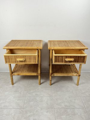 Vintage Italian Bedside Tables in Rattan and Bamboo, 1970s, Set of 2-YST-1806179