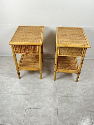 Vintage Italian Bedside Tables in Rattan and Bamboo, 1970s, Set of 2-YST-1806179