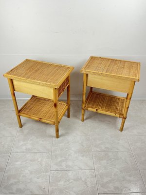 Vintage Italian Bedside Tables in Rattan and Bamboo, 1970s, Set of 2-YST-1806179