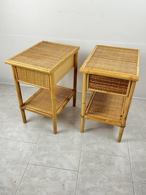 Vintage Italian Bedside Tables in Rattan and Bamboo, 1970s, Set of 2-YST-1806179