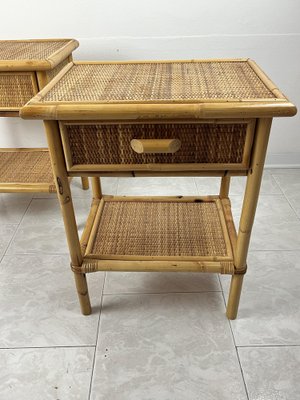 Vintage Italian Bedside Tables in Rattan and Bamboo, 1970s, Set of 2-YST-1806179