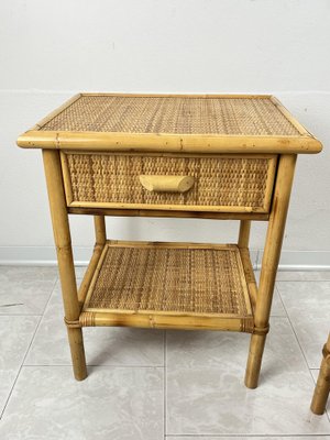 Vintage Italian Bedside Tables in Rattan and Bamboo, 1970s, Set of 2-YST-1806179