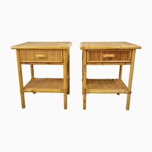 Vintage Italian Bedside Tables in Rattan and Bamboo, 1970s, Set of 2-YST-1806179