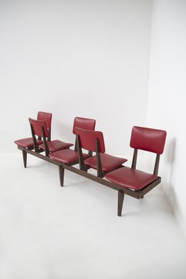 Vintage Italian Bench with 5 Red Leather Seats-RCE-1328859