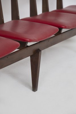 Vintage Italian Bench with 5 Red Leather Seats-RCE-1328859