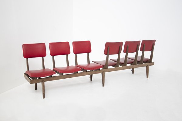 Vintage Italian Bench with Red Leather Seats-RCE-1328062