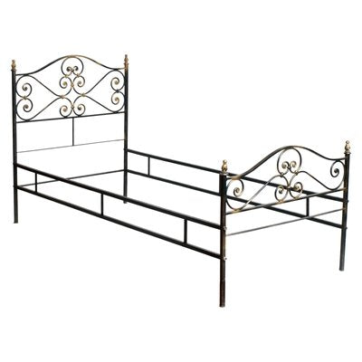 Vintage Italian Black and Gold Painted Wrought Iron Single Bed, 1950s-NJV-660575