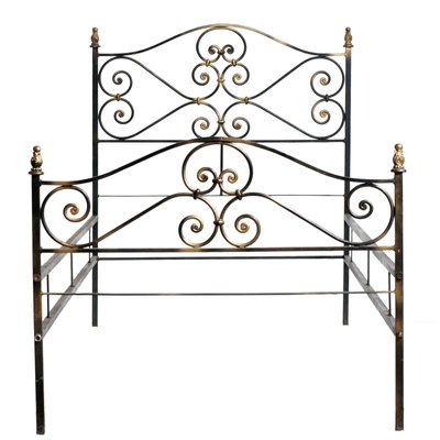 Vintage Italian Black and Gold Painted Wrought Iron Single Bed, 1950s-NJV-660575