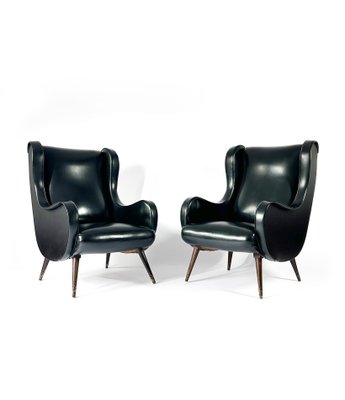 Vintage Italian Black Armchairs in the style of Marco Zanuso, Set of 2-MTU-1757144